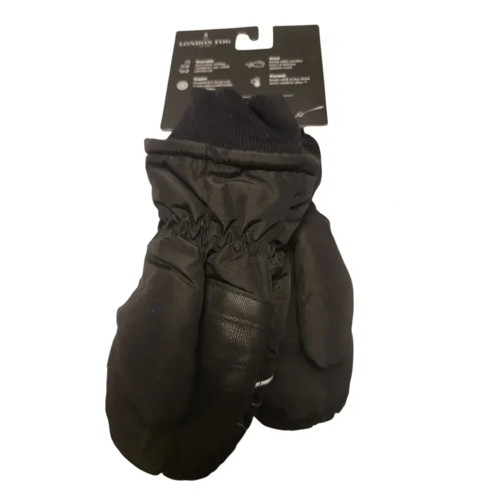 London Fog  Black Mittens Insulated Reflective Unisex Children's 4-6 Years NWT